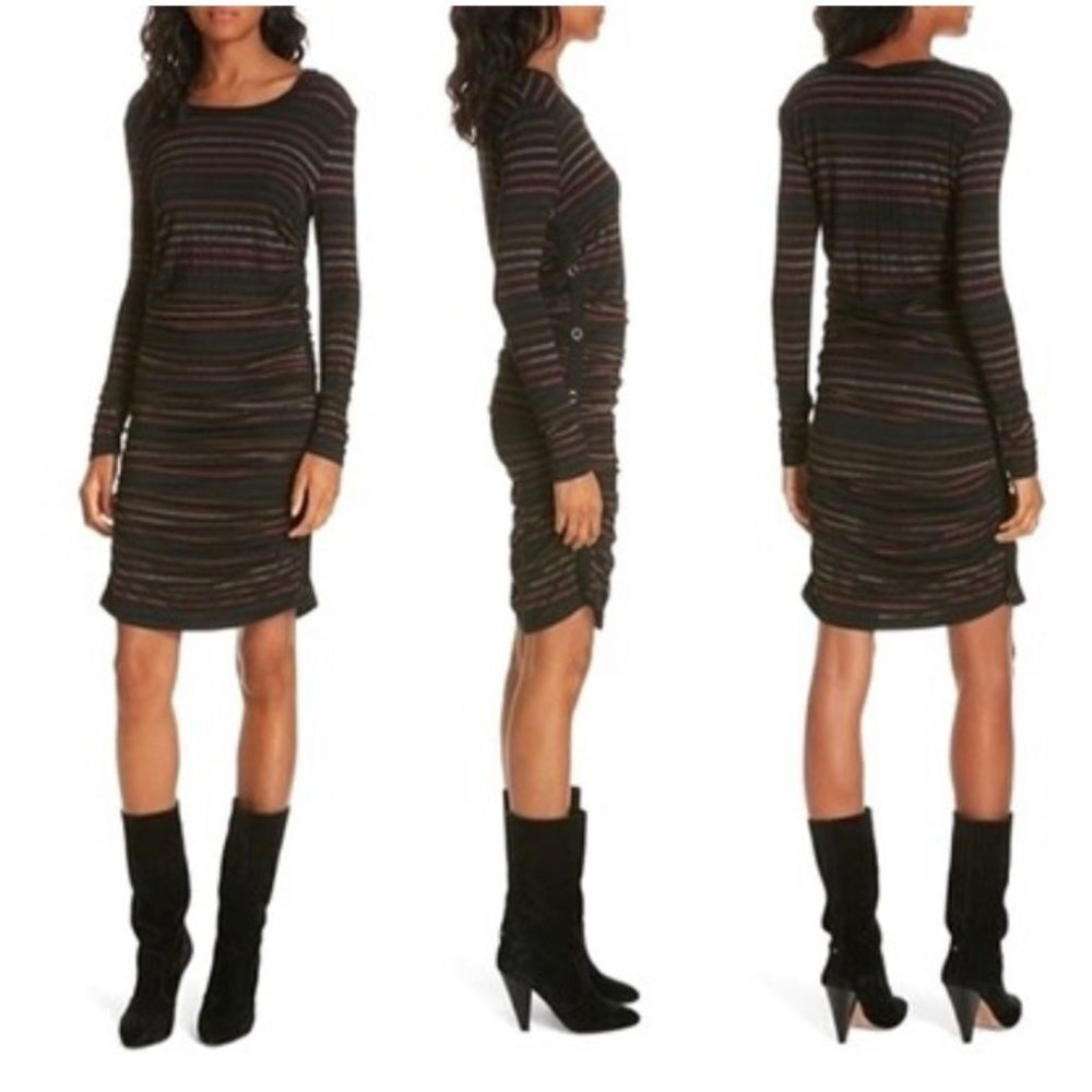 Veronica Beard Daphne Metallic Stripe Long Sleeve Knee Length Dress S
